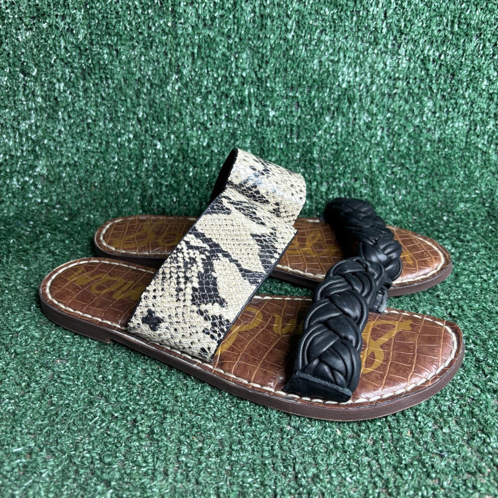 Sam Edelman Gage Braided Snakeskin Print Leather Slide Sandal Black Womens 7.5M